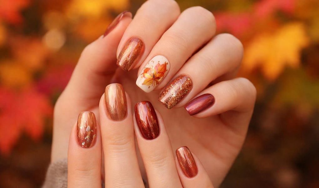 mains-feminines-ongles-automne-feuilles
